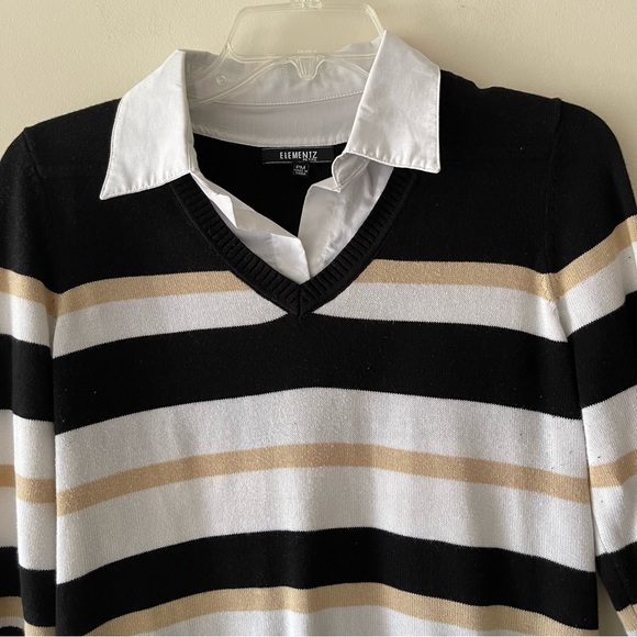 Black and Gold Multicolor Collared Sweater Blouse - Picture 2 of 6